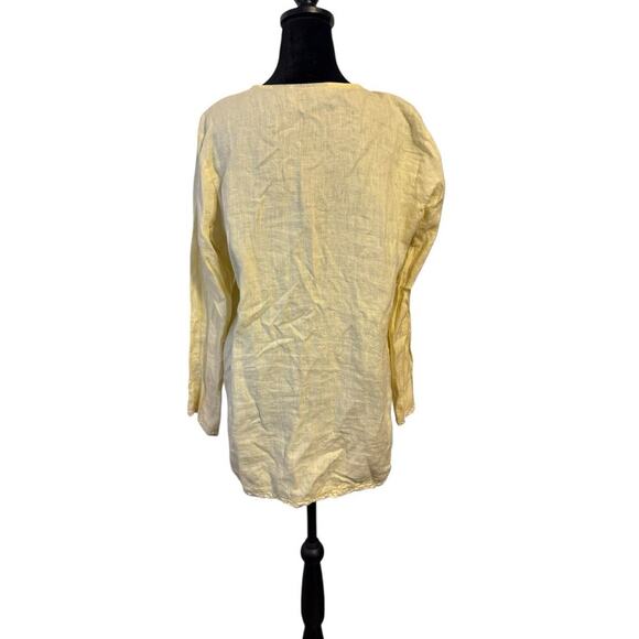 Style & Co. Women’s Yellow Linen Button Front Blouse Size 10 Long Sleeve Crochet - Picture 2 of 6